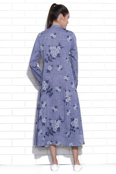 Blue Mist floral embroidery tunic dress